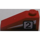 LEGO rouge Pente 1 x 3 (25°) avec "2" et Noir/blanc Rayures (La gauche) Autocollant (4286)