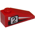 LEGO Red Slope 1 x 3 (25°) with "2" and Black/White Stripes (Right) Sticker (4286)