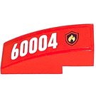 LEGO Rood Helling 1 x 3 Gebogen met '60004' en Brand logo Sticker (50950)
