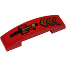LEGO Red Slope 1 x 4 Curved Double with Gold Chevrons and Lever Sticker (93273)