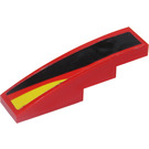 LEGO Rood Helling 1 x 4 Gebogen met Zwart, Rood en Geel Strepen - Rechtsaf Sticker (11153)