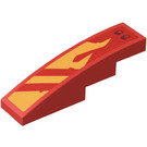 LEGO Red Slope 1 x 4 Curved with Yellow Flame Emblem (Left) Sticker (11153)