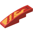 LEGO Rood Helling 1 x 4 Gebogen met Geel Vlam Emblem (Rechtsaf) Sticker (11153)