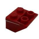 LEGO Rood Helling 2 x 2 (45°) Omgekeerd met Wit Stripe (Model Links) Sticker met platte afstandsring eronder (3660)