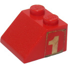 LEGO rot Steigung 2 x 2 (45°) mit "1" Stickers (3039)