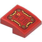 LEGO rouge Pente 2 x 2 Incurvé avec rouge et Gold Panneau Autocollant (15068)