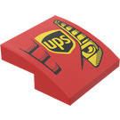 LEGO rot Steigung 2 x 2 Gebogen mit rot Vent, UPS Logo und Gelb Eye Aufkleber (15068)