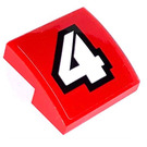 LEGO rouge Pente 2 x 2 Incurvé avec blanc 4 sur rouge Autocollant (15068)