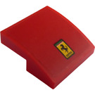 LEGO Rood Helling 2 x 2 Gebogen met Geel rectangle Ferrari logo Sticker (15068)