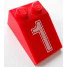 LEGO Red Slope 2 x 3 (25°) with "1" with Rough Surface (3298)