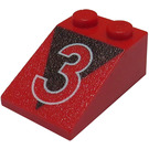 LEGO Rood Helling 2 x 3 (25°) met "3" en Zwart Triangle met ruw oppervlak (3298)