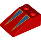 LEGO Red Slope 2 x 3 (25°) with Blue Triangles with Rough Surface (3298)