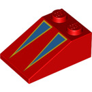 LEGO Red Slope 2 x 3 (25°) with Blue Triangles with Rough Surface (3298 / 82892)