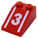 LEGO rot Steigung 2 x 3 (25°) mit Weiß "3" und Streifen mit rauer Oberfläche (3298)