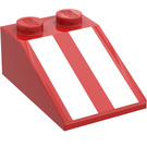 LEGO Rood Helling 2 x 3 (25°) met Wit Strepen met ruw oppervlak (3298)