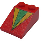 LEGO Red Slope 2 x 3 (25°) with Yellow and Green Triangles with Rough Surface (3298)