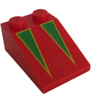 LEGO Red Slope 2 x 3 (25°) with Yellow Bordered Green Triangles with Rough Surface (3298 / 83264)