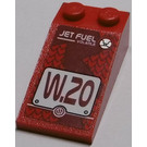 LEGO Red Slope 2 x 4 (18°) with 'W.20', 'JET FUEL VOLATILE' Sticker (30363)