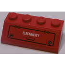LEGO rot Steigung 2 x 4 (45°) mit "ELECTRICITY", Flap Aufkleber mit rauer Oberfläche (3037)