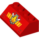 LEGO rot Steigung 2 x 4 (45°) mit Feuer Logo mit glatter Oberfläche (3037 / 30695)