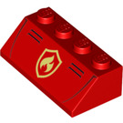 LEGO rot Steigung 2 x 4 (45°) mit Feuer Logo mit glatter Oberfläche (3037 / 43143)