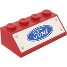LEGO rot Steigung 2 x 4 (45°) mit Ford Logo Aufkleber mit rauer Oberfläche (3037)