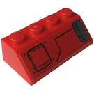 LEGO Red Slope 2 x 4 (45°) with Hatch, Vents (Right) Sticker with Rough Surface (3037)
