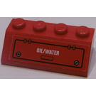 LEGO Red Slope 2 x 4 (45°) with "OIL/WATER", Flap Sticker with Rough Surface (3037)