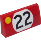 LEGO Rood Helling 2 x 4 Gebogen met '22' en Geel Dot (Links) Sticker met buizen aan de onderzijde (88930)