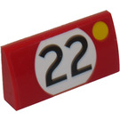 LEGO Rood Helling 2 x 4 Gebogen met '22' en Geel Dot (Rechtsaf) Sticker met buizen aan de onderzijde (88930)