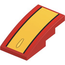 LEGO rot Steigung 2 x 4 Gebogen mit Schwarz und Gelb Streifen Aufkleber (93606)