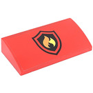 LEGO Red Slope 2 x 4 Curved with Fire Logo Sticker with Bottom Tubes (88930)