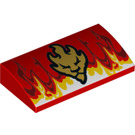 LEGO Red Slope 2 x 4 Curved with Gold Lion Head, Flames without Bottom Tubes (24804 / 61068)