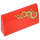 LEGO Red Slope 2 x 4 Curved with Golden Ornaments right side Sticker with Bottom Tubes (88930)