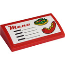 LEGO Red Slope 2 x 4 Curved with "Menu", Hot Dog and Salad Sticker with Bottom Tubes (88930)