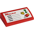 LEGO rot Steigung 2 x 4 Gebogen mit "Menu", Ice auf ein Stock, Chalice und Becher Aufkleber mit Unterrohren (88930)