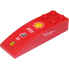 LEGO Rood Helling 2 x 6 Gebogen met Shell, Alice, Bridgestone, FIAT en Ferrari Logos Top en 'MUBADALA ABU DHABI' Both Sides Sticker (44126)