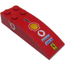 LEGO Red Slope 2 x 6 Curved with Vodafone Logo (Both Sides), '1', Shell Logo, 'OLYMPUS', 'FIAT', Fiat Logo Sticker (44126)