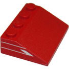 LEGO Rood Helling 3 x 4 (25°) met Wit Strepen Sticker (3297)