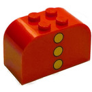 LEGO Rood Helling Steen 2 x 4 x 2 Gebogen met 3 Geel dots Verticaal (4744)