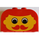 LEGO rot Steigung Backstein 2 x 4 x 2 Gebogen mit Male Gesicht, Moustache (4744)