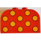 LEGO Rood Helling Steen 2 x 4 x 2 Gebogen met Oranje Dots Patroon (4744)