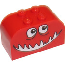 LEGO Rood Helling Steen 2 x 4 x 2 Gebogen met Smiling Monster Gezicht (4744)