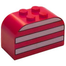 LEGO rot Steigung Backstein 2 x 4 x 2 Gebogen mit Weiß Streifen (4744)