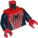 LEGO rot Spider-Man Torso mit Silber Web und Schwarz Spinne auf Vorderseite und rot Spinne auf Der Rücken mit Dark Blau Arme und rot Hände (973)
