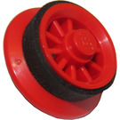 LEGO Rood Spoked Train Wheel for Motor with metal pin with Black Train Rubber Rim