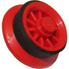 LEGO Red Spoked Train Wheel for Motor with metal pin with Black Train Rubber Rim
