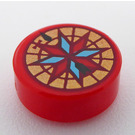 LEGO Rood Tegel 1 x 1 Rond met Compass met Azure (35380 / 101984)