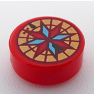 LEGO Red Tile 1 x 1 Round with Compass with Azure (35380 / 101984)