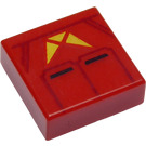 LEGO Red Tile 1 x 1 with Gold Triangles with Groove (3070)